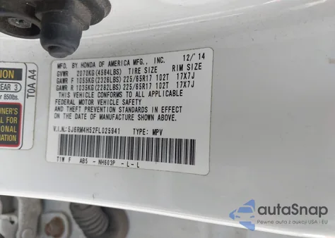 2015 Honda Cr-V Ex из США, поврежденный, VIN 5J6RM4H52FL025941